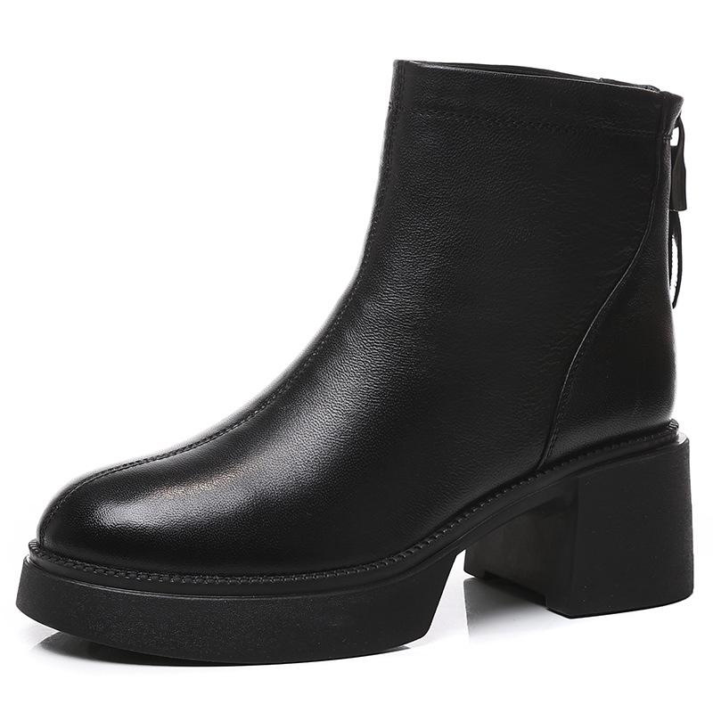 2025 Winter Shoes Women Sheepskin Fashion Modern High Heels Boots Plush High Heels 6cm Brand Ladies Ankle Boots Pure Black