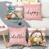 Pink Pillow Case Easter New Pillow Hand-painted Printed Linen Sofa Pillow Spring Decorative Pillow