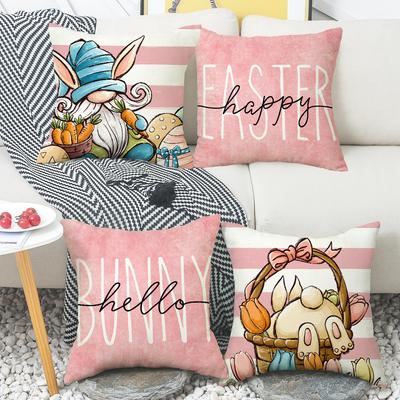 Pink Pillow Case Easter New Pillow Hand-painted Printed Linen Sofa Pillow Spring Decorative Pillow