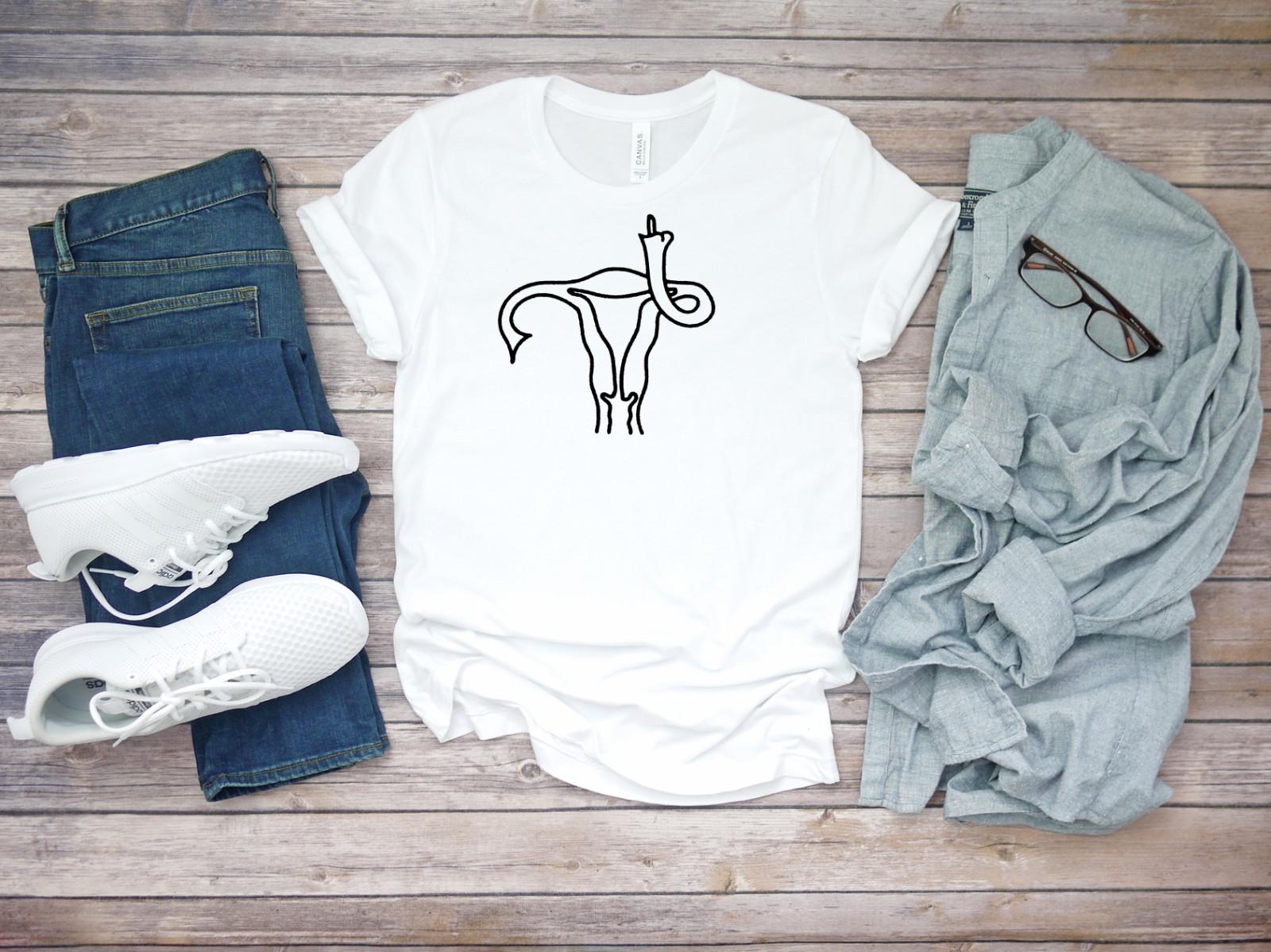 Middle fingers Uterus Short Sleeve White Men T-shirt K590 L