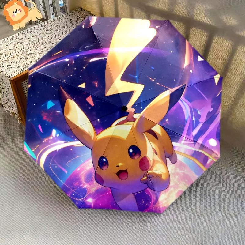 Pikachu and Eevee  pattern, automatic folding umbrella, portable and foldable design, 8 ribs, a Christmas or birthday gift.
