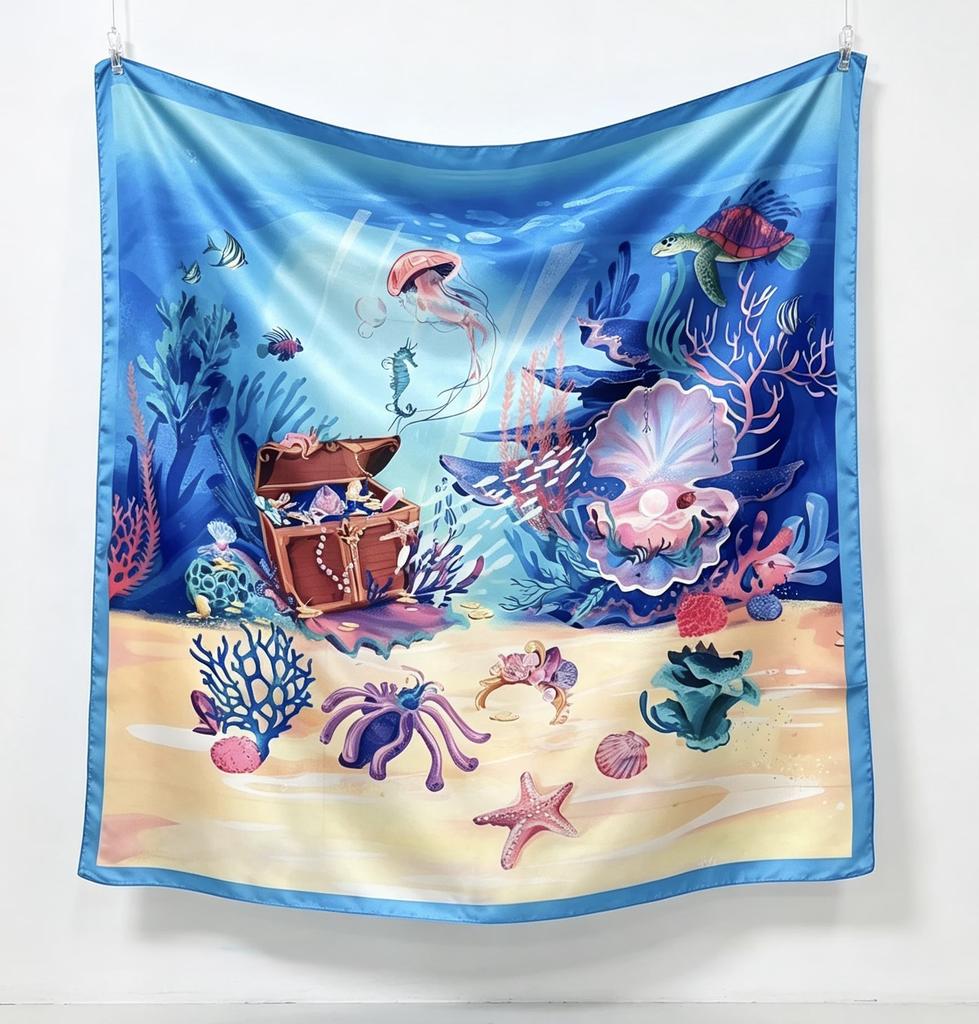Beach sunset fashion silk scarf print 91CM silk square scarf decorative scarf scarf versatile shawl silk scarf