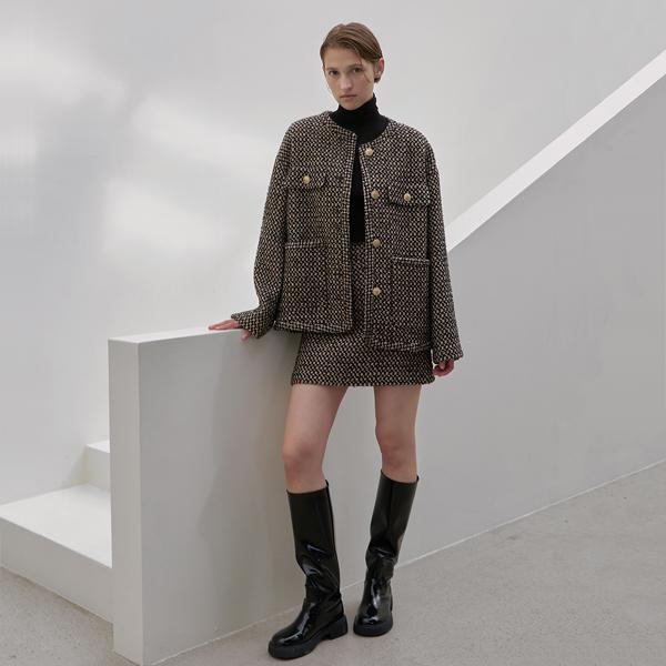ATELIER NAIN Wool Margaret Tweed Set-Up Skirt (Sk-4830)