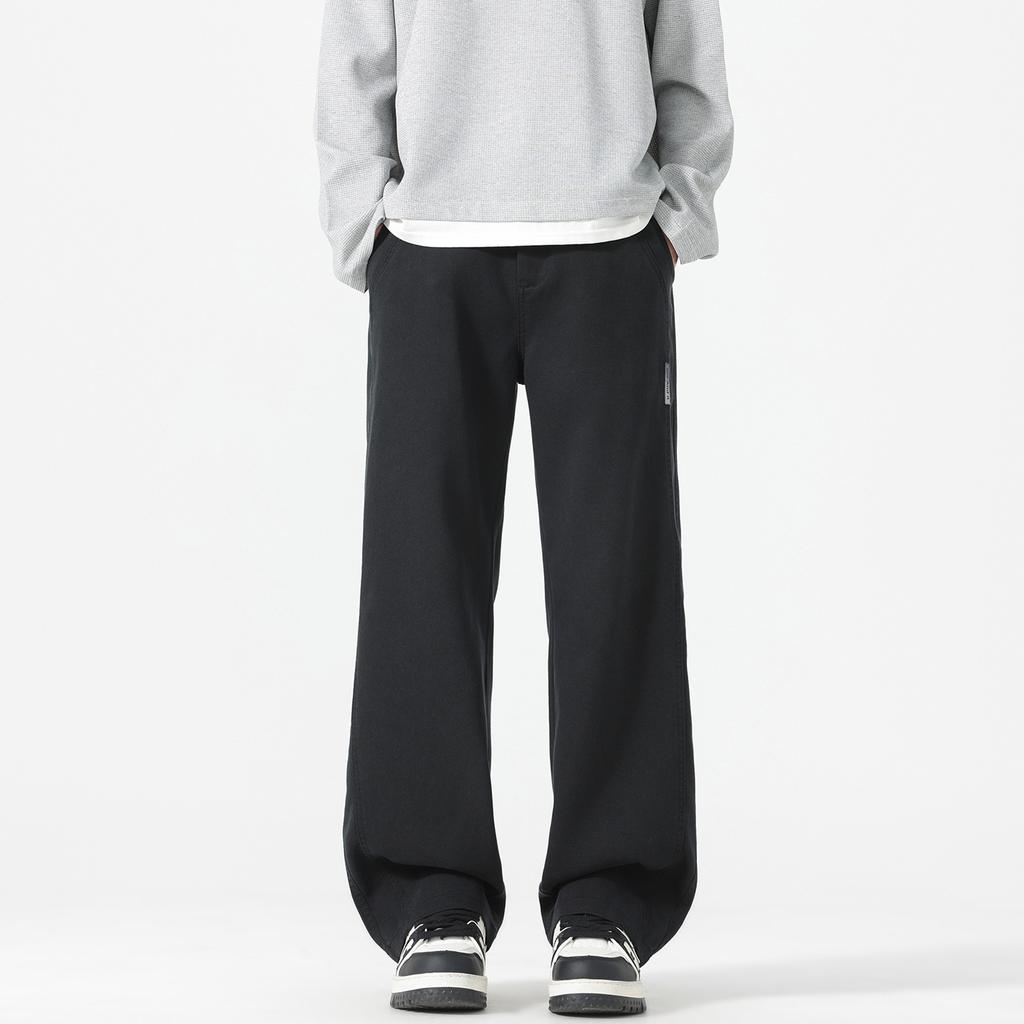 Solid color simple trendy brand versatile lyocell casual pants men's trendy brand loose wide-leg straight elastic waist long pants