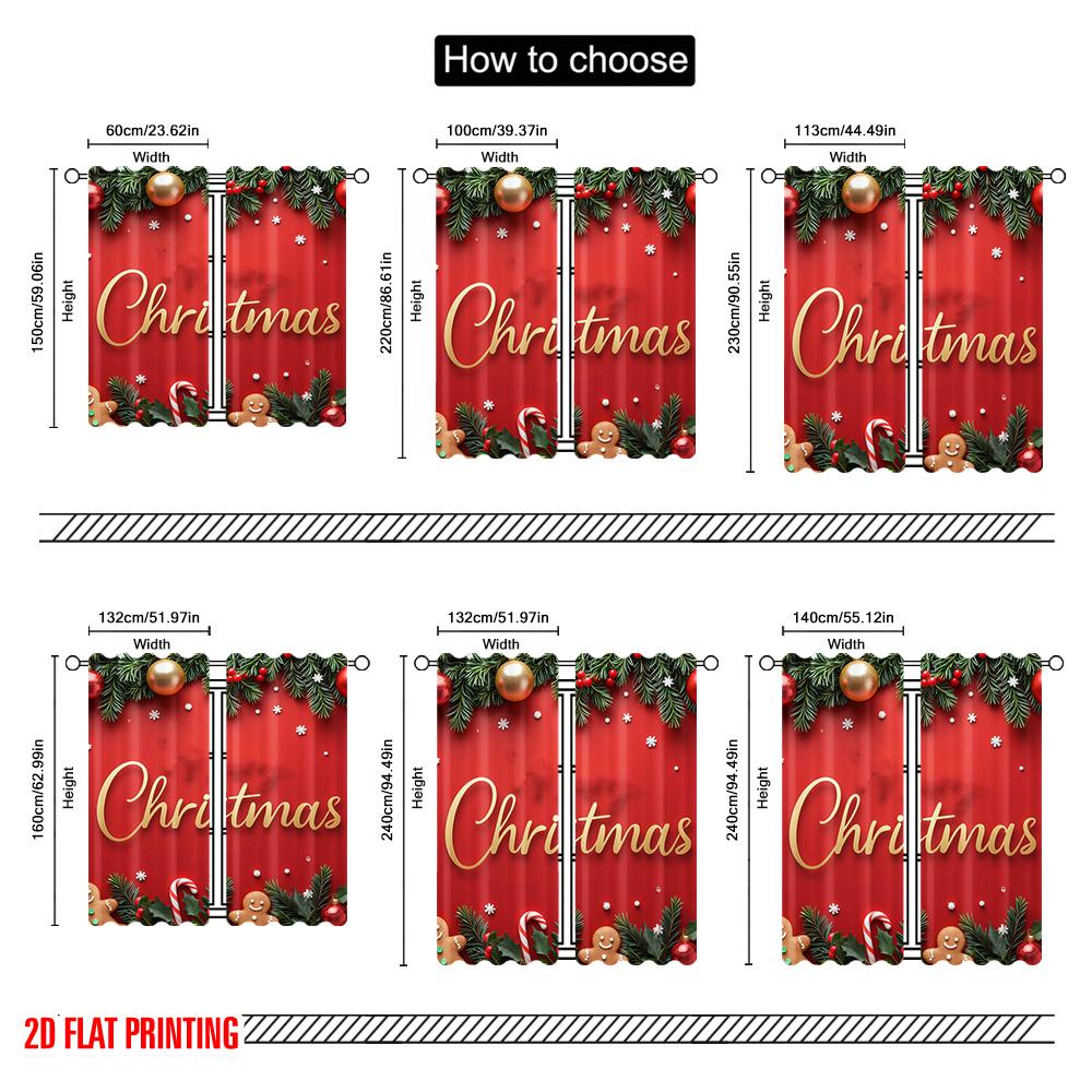 2pcs 2D flat printing Merry Christmas Curtains red Christmas Polyester Without Electricity Party Decorations Use for Home Wall