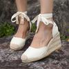 Ankle Lace Up Wedges Sandals Women Summer Closed Toe Espadrille Platform Sandles Woman High Heels Gladiator Sandalias Mujer 43
