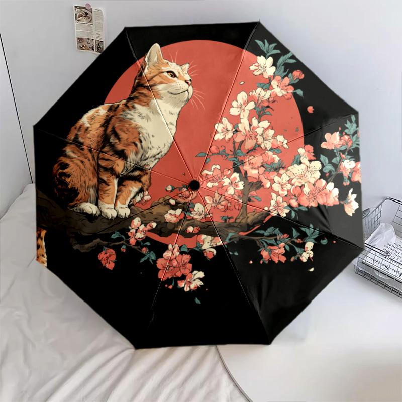 Branch Bird Pattern, Automatic Folding Umbrella, Portable and Foldable Design, 8 Ribs, a Christmas or Birthday Gift.