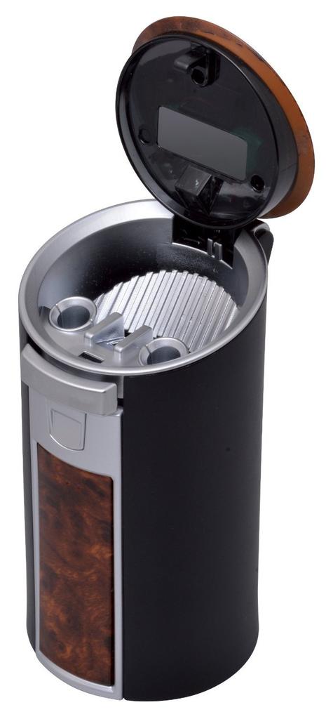 Seiwa Rakuste Solar Ash Car Ashtray, Drink Holder Style, Wood Grain, with LED, G103
