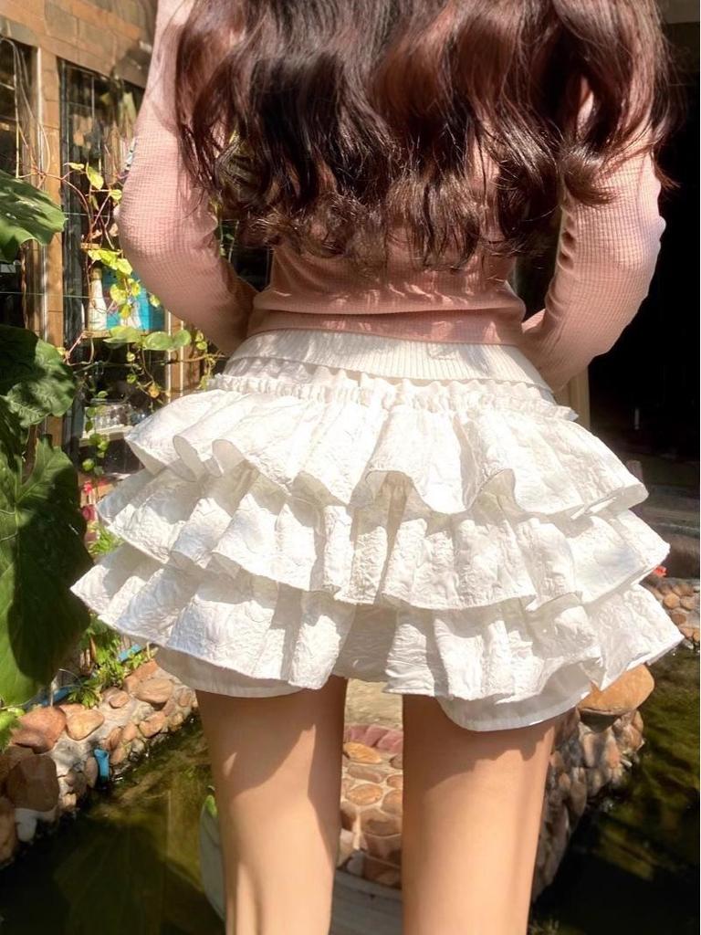 Women's High Waist Ruffle Pumpkin Skirt: Summer Double Layer Lotus Short Skirt