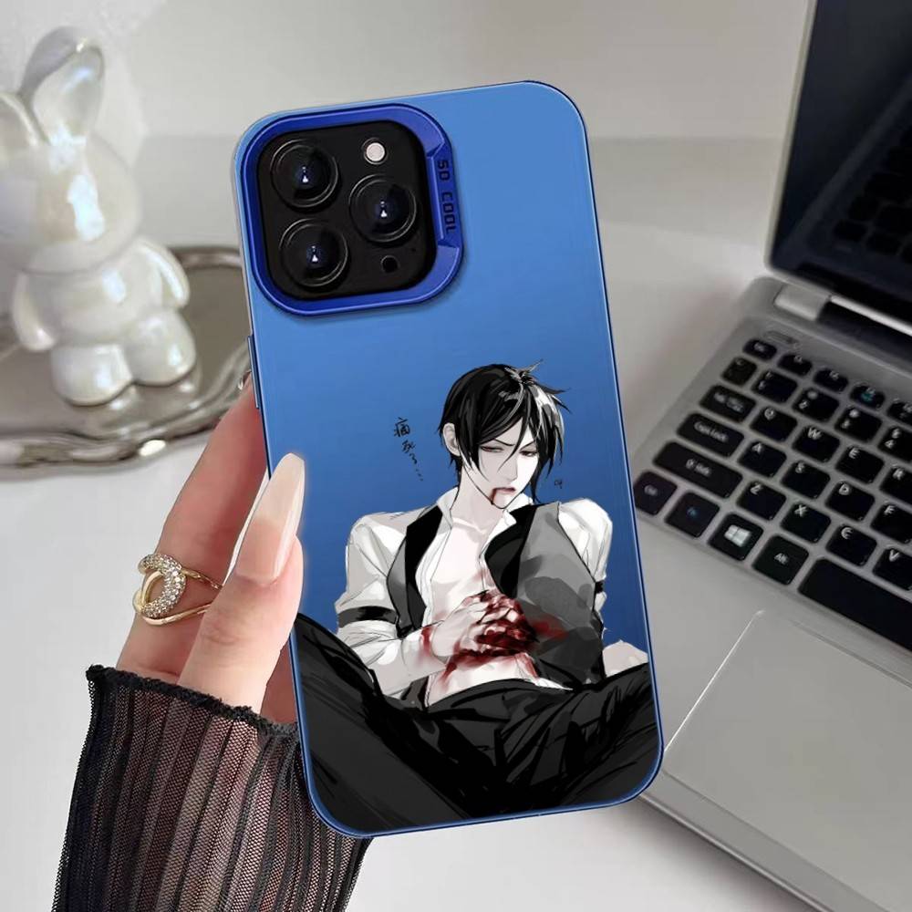Black Butler Phone Case For iPhone 16 15 14 13 12 11 Plus Pro Max multicolor Aurora laser Shockproof Funda Cover