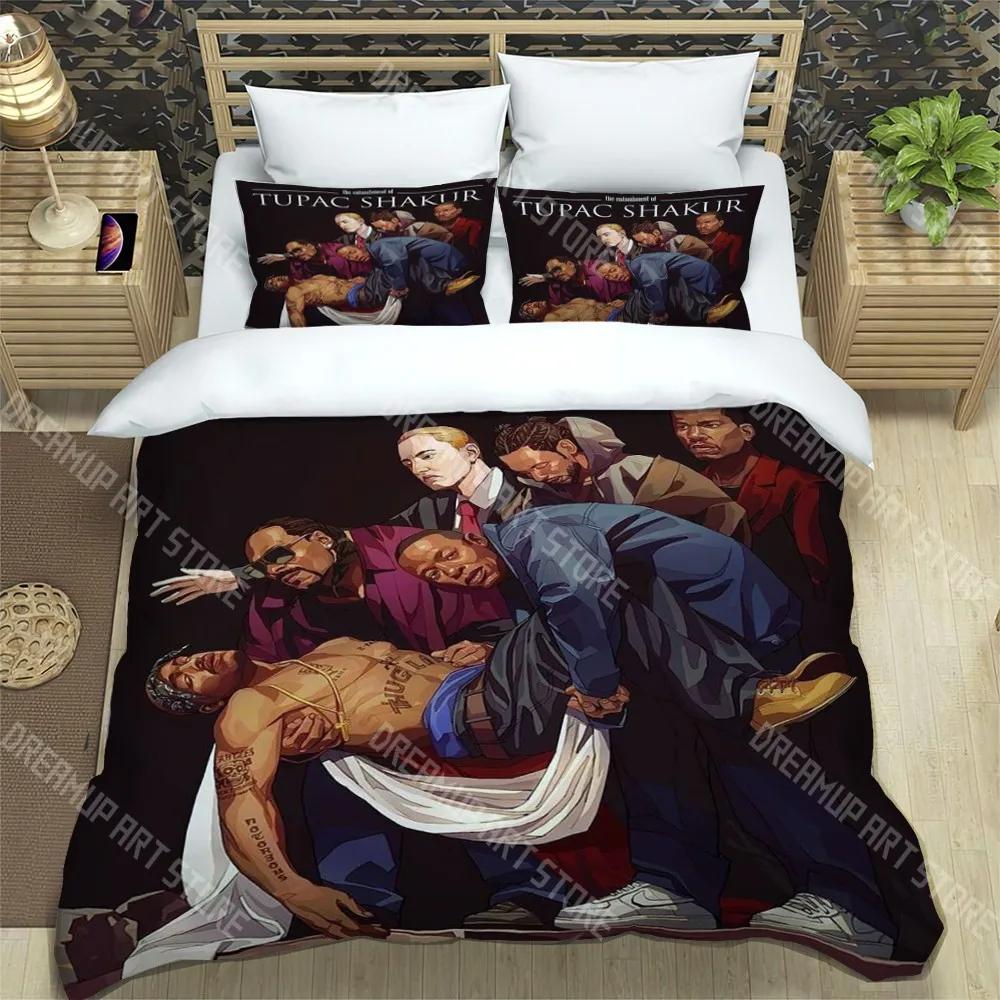 T-Tupac Shakur Fashion Trendy Print Three-piece Set Suitable for Kids or Adults Quilt Cover Pillowcase Bedding Set Birthday Gift