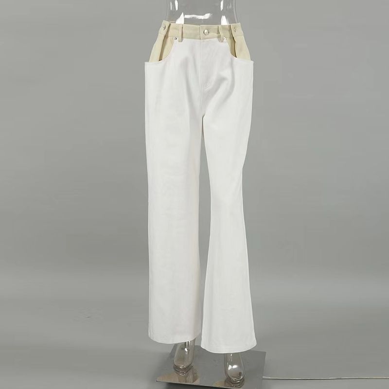 

European and American Autumn Contrast Color Straight Loose Casual Pants Banana Pants Color Blocking Casual Pants White L