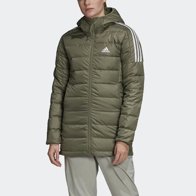 adidas Damen Essentials Leichter Daunen-Parka mit Kapuze Legacy Green GH4591