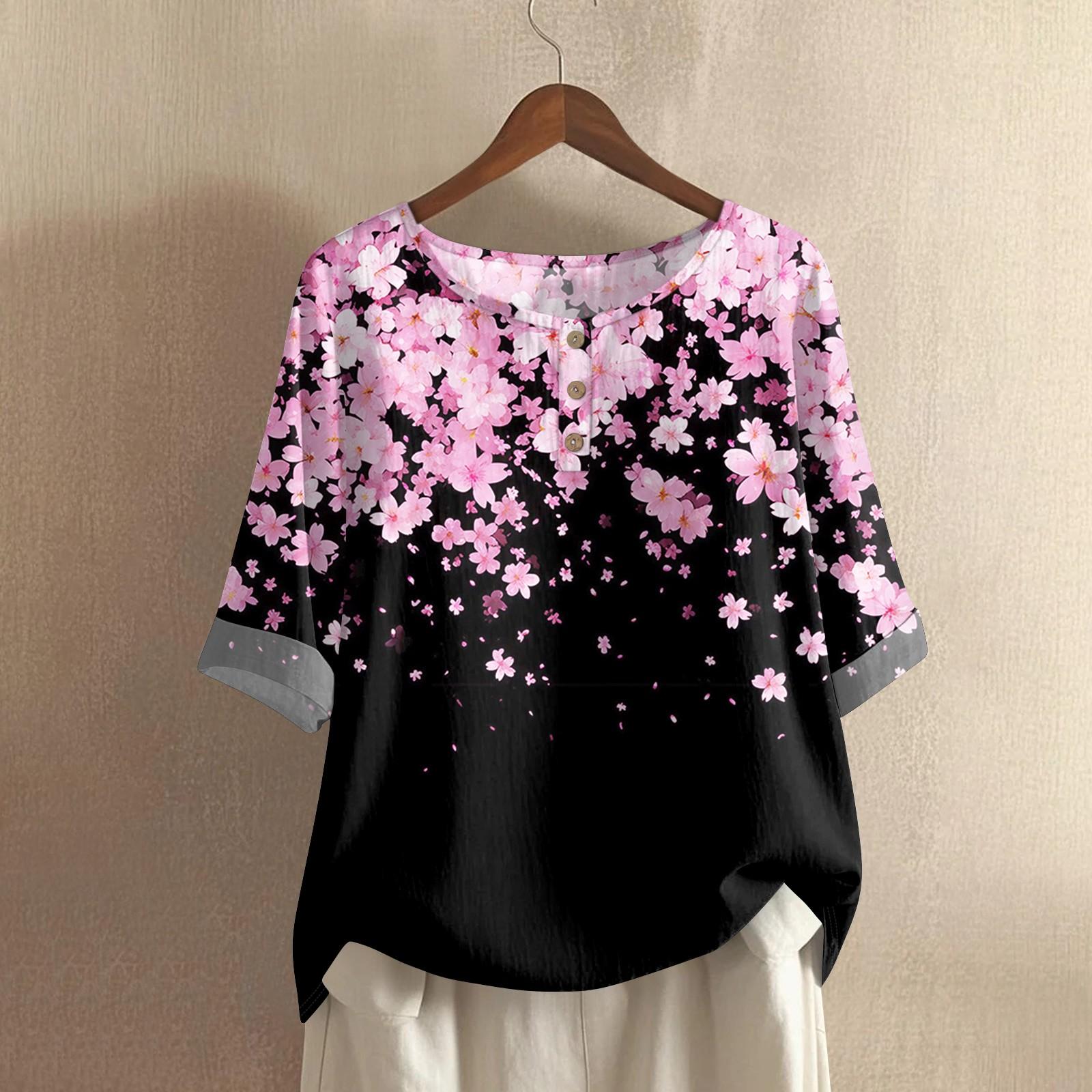 

Women s Fashionable And Casual Shirt Half-sleeve Round Neck Print Blouse Top XL рожевий