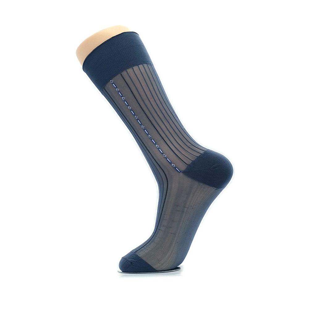 Men Middle Tube Thin Silk Socks Elegant Business Dress Crew Socks Nylon Breathable Hosiery Striped Jacquard Loose Casual Socks