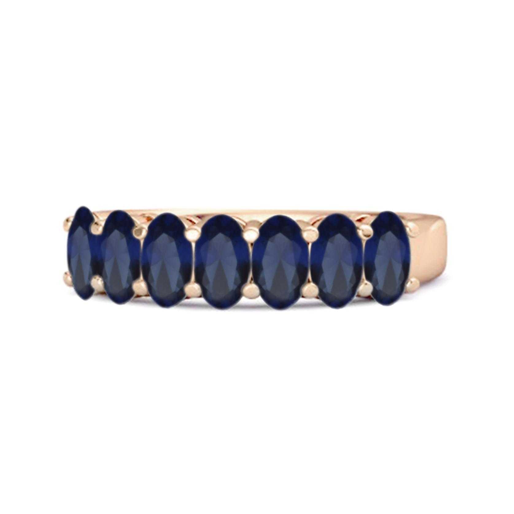 Blue Sapphire Oval Half Eternity Band - 925 Sterling Silver Rose Gold Vermeil 8 ярко-розовый
