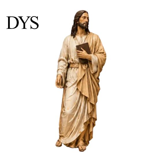 Sacred Figurine Gifts Jesus Reading Bookshelf Figure, Vintage Holy Christian Sculpture, Hand Painted Blessed Minimalist Art Resin Statue for