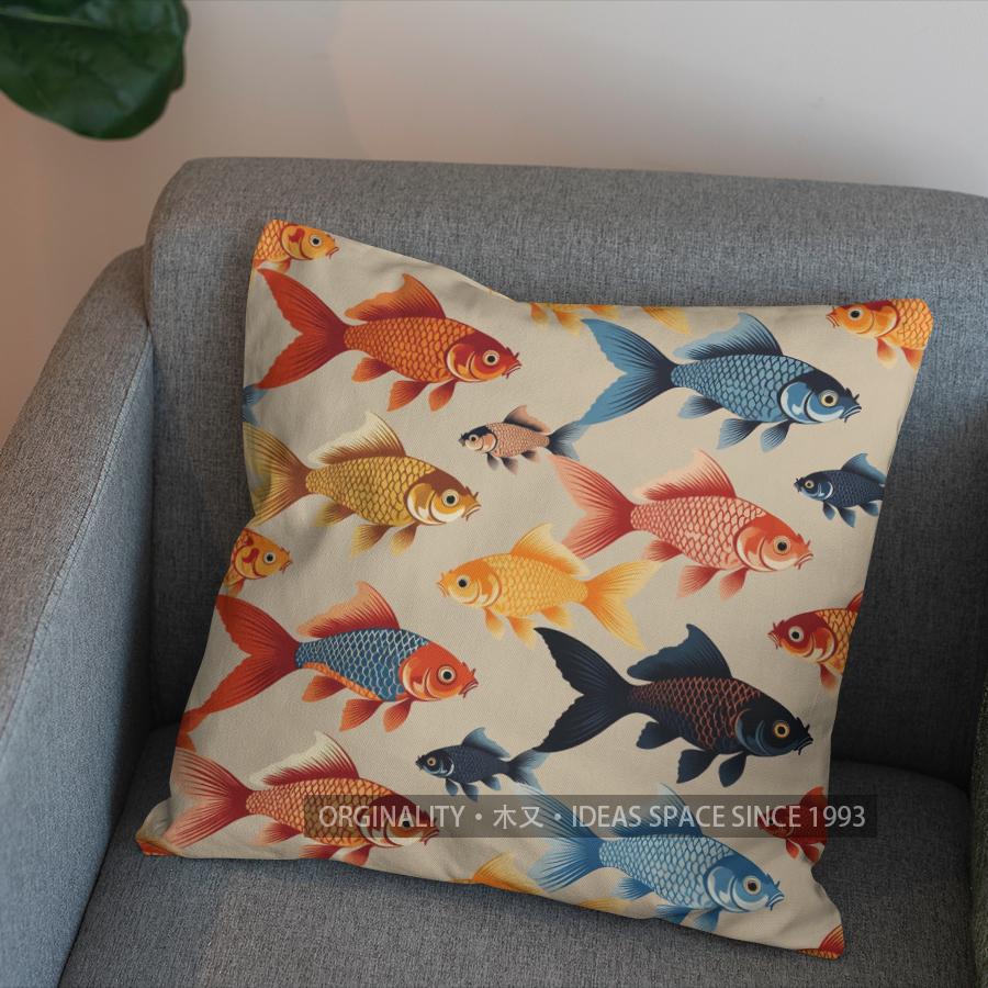 2D Stylish Koi Fish Pattern Decorative Pillow Cover Pattern Cushion Cover Suitable For Sofa Bedroom Car Pillow Cover
