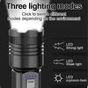 Strong and ultra bright long-range flashlight with adjustable zoom and multiple levels of focus, floodlight, and long-range lase