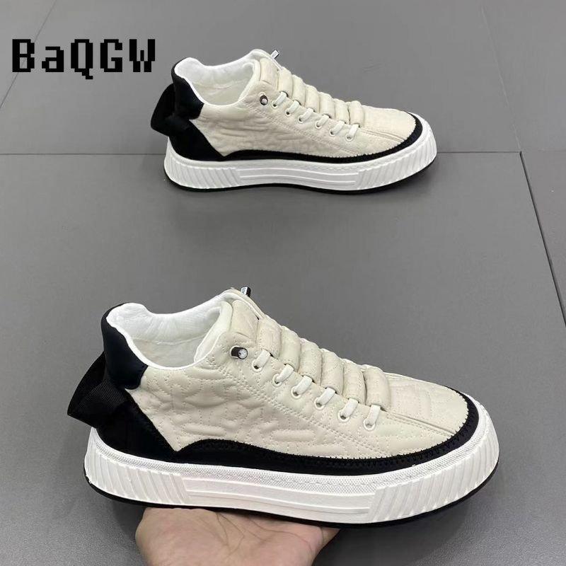 Scarpe Casual da Uomo alla Moda Primavera Autunno Contrasto di Colore Rialzate Scarpe da Skateboard con Fasce alla Moda Stivali da Esterno di Alta Qualità Stile Britannico