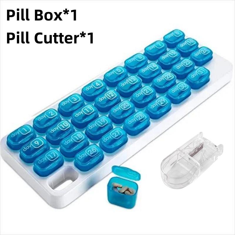 

Monthly Pill Organizer 31 Day Pill Organizer Large Removable Medication Portable Case Box Holder Daily Medicine Vitamins Travel синий