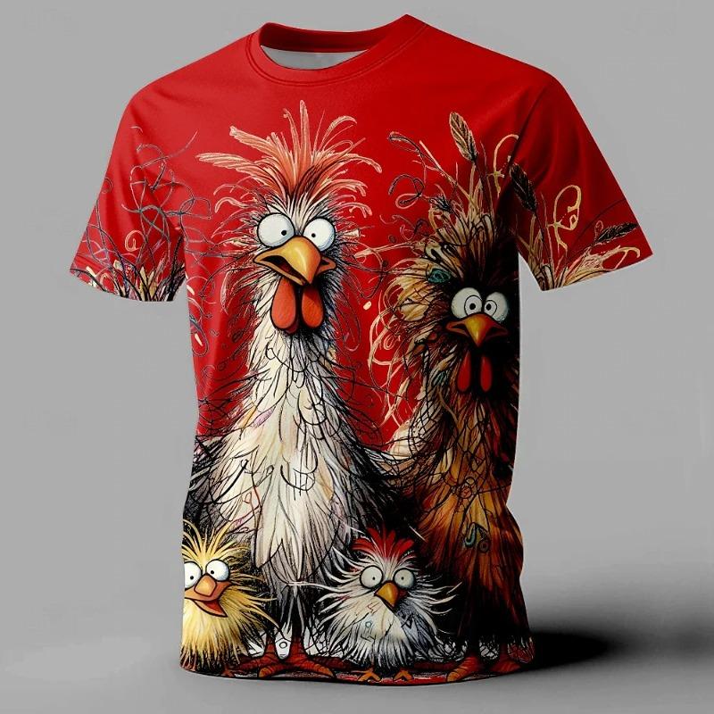 Lustiges Herren-T-Shirt mit Tier-Hühner-Aufdruck, Sommer, lässig, kurzärmlig, Street Fashion, O-Ausschnitt, Pullover, übergroße Herrenkleidung