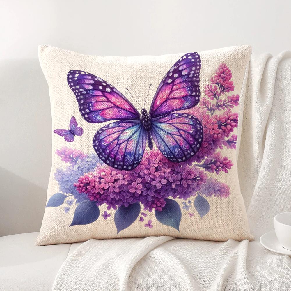 Watercolor butterflyflower Cushion Cover Natural Linen Organic Fabric DoubleSided Printing Sofa Home Decor Gift Pillow Cover