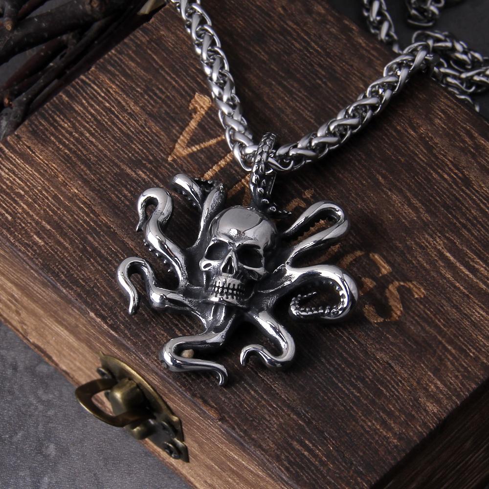 Christmas 2022 Charm Halloween Octopus Skull Punk Stainless Steel Seaman necklace Men Anel Puck Jewelry Gift for Sailor with box