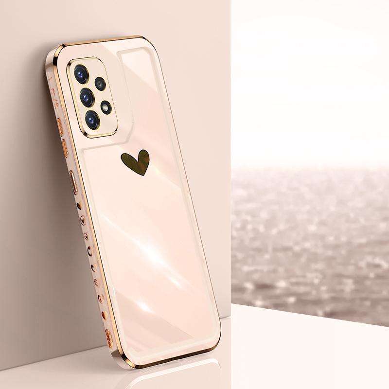 Quadratische Spiegelbeschichtung Liebesherz-Telefonhülle für Samsung Galaxy A53 5G S22 Ultra A 53 S 22 Goldrahmen Silikon-TPU-Abdeckungsschale