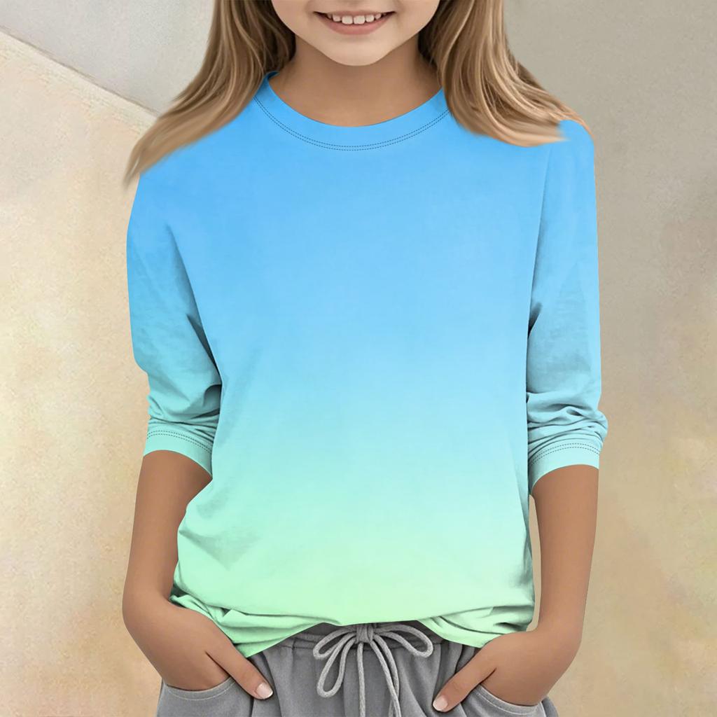 Children's Printed Round Neck Seven Quarter Sleeve Casual T-shirt