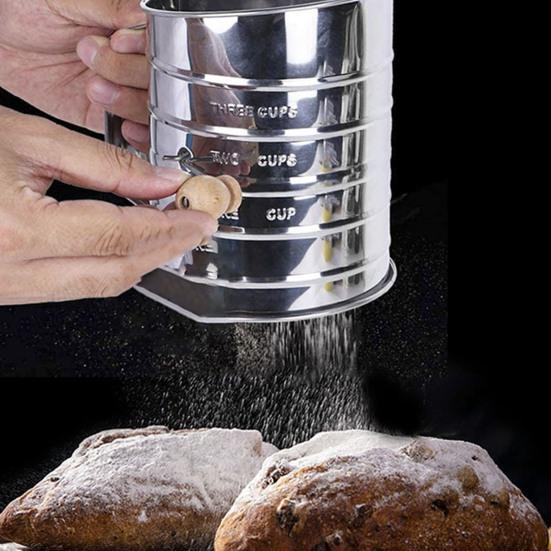 Flour Sifter Semi-automatic Handheld Hand-crank Sieve Stainless Steel Graduated Inclined Mouth Flour Sieve Kitchen Gadget