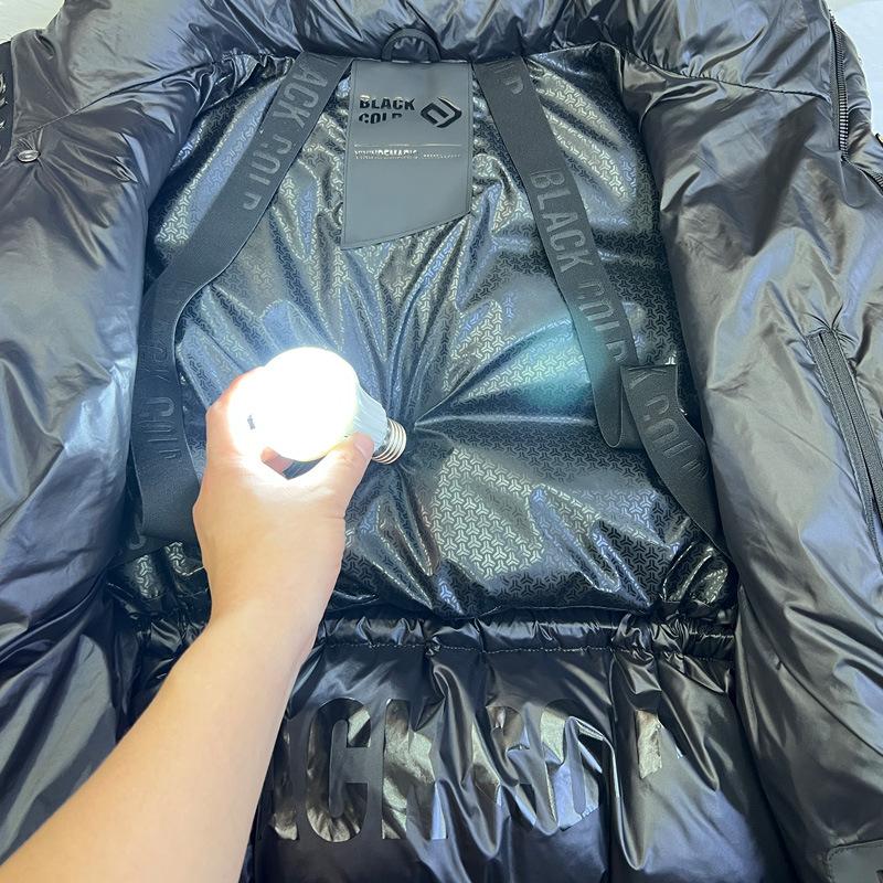 Black and gold goose down jacket women's medium and short thickened waist winter couple black diamond extreme cold jacket