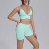 Seamless Yoga Workout Set Zip Jacket Sports Bra V-Waist Shorts Leggings Gym Fitness Outfit