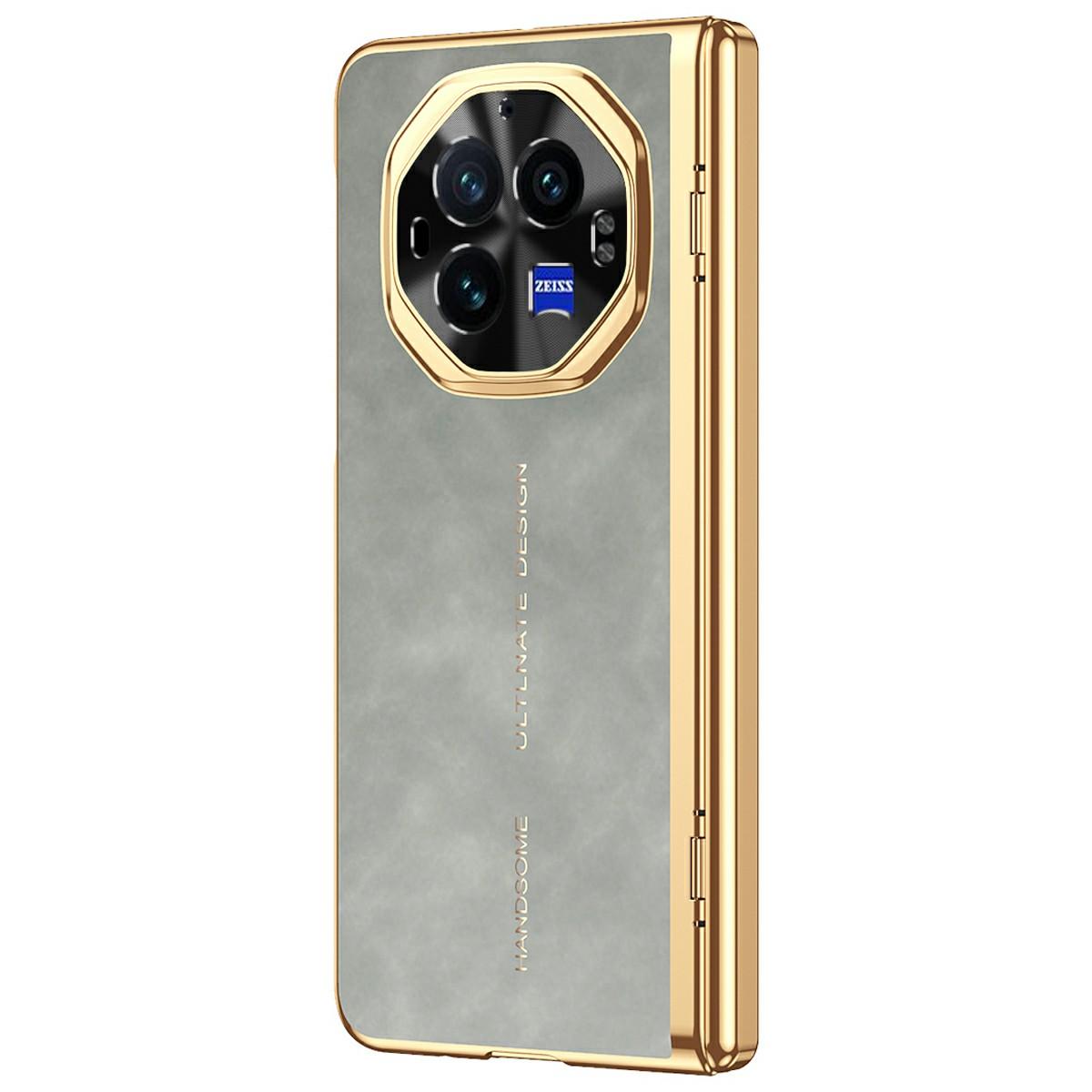 

Для vivo X Fold3 Чохол для телефону із захисною плівкою із загартованого скла Гальванічне покриття Шкіра+ПК Мобільна накладка Grey