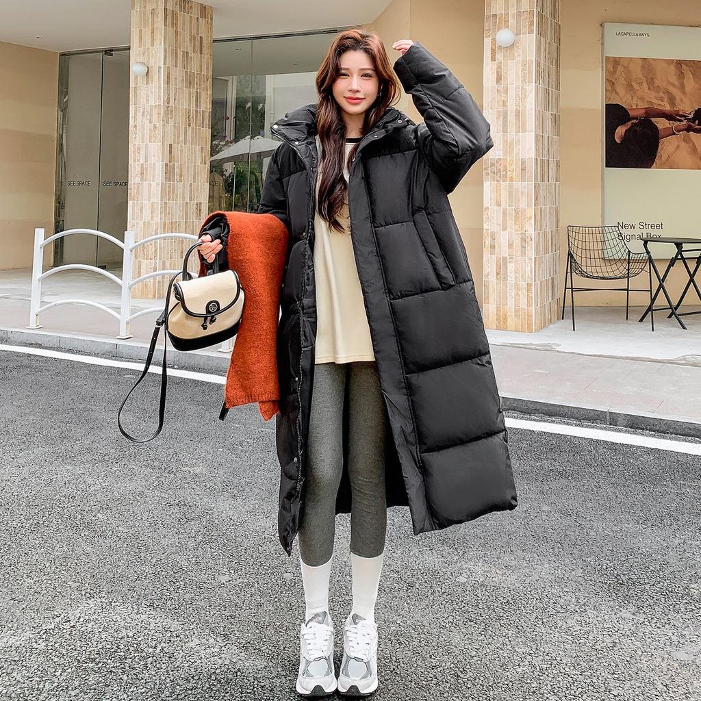 Collegiate Down Cotton Jacket 2025 New Hooded Long Over Knee Bread Jacket Sweet and Versatile Loose Thickened Jacket