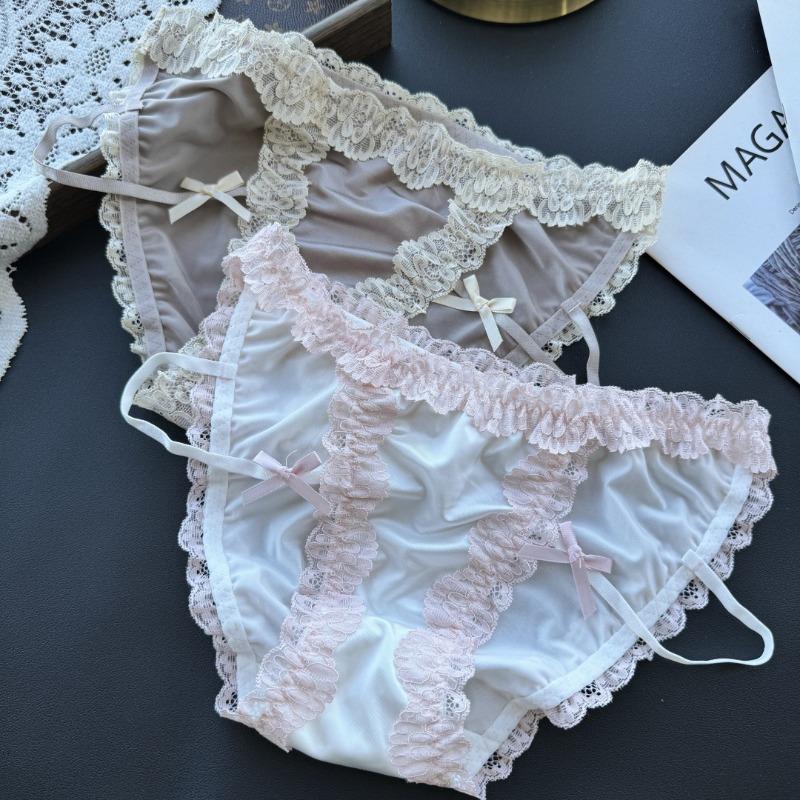 Ladies Spring and Summer Sexy Ice Silk Lace Side Match Color Thin Belt Underwear