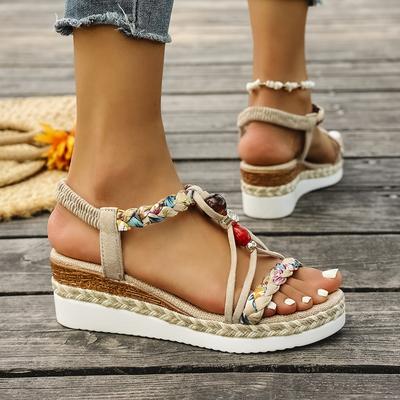 T-Strap Platform Sandals for Women New Mix Color Elastic Band Wedge Sandals Woman Summer Daily Open Toe Sandalias Female