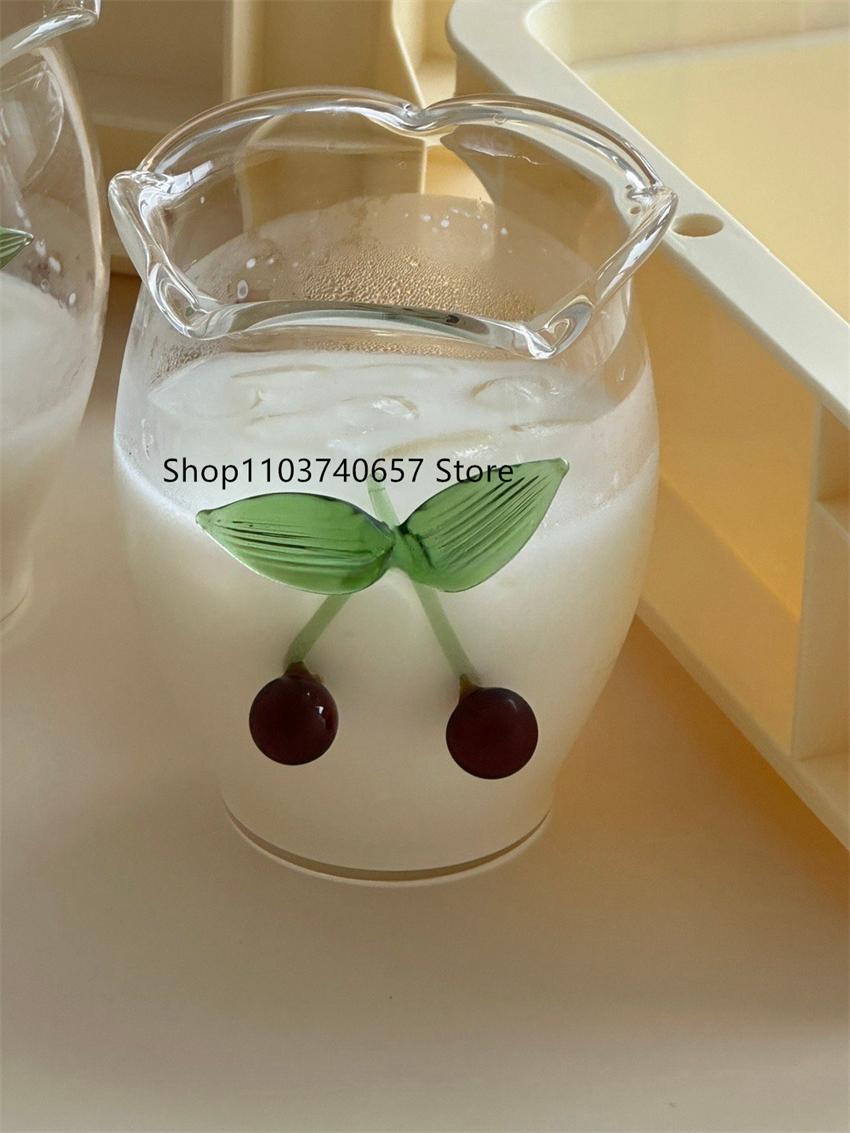 

Summer Fresh Small Cherry Glass Cute Simple Alien Handmade Cup Korean Ins Girl s Milk Coffee Cup 301-400ml прозрачный
