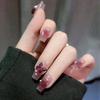 Purple Charm Medium-Length Butterfly Camellia Ballet Fake Nails - Blush Nail Art Stickers, Removable Tips