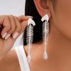 1 Pair Trendy Fishbone Inspired Pearls Earrings Featuring Tassels Design Elegant Accessory for Various Occasion