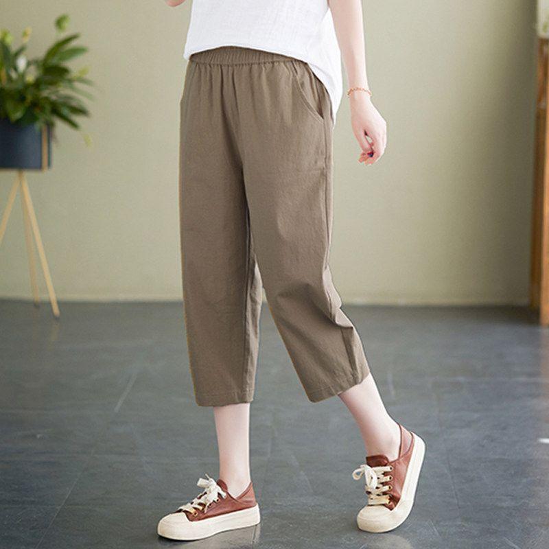 Summer New Arrival Cotton and Linen Thin Cropped Pants Women Plus Size Women's Clothing High Waist Loose Slimming Harem Pants Fat Sister Women's Pants