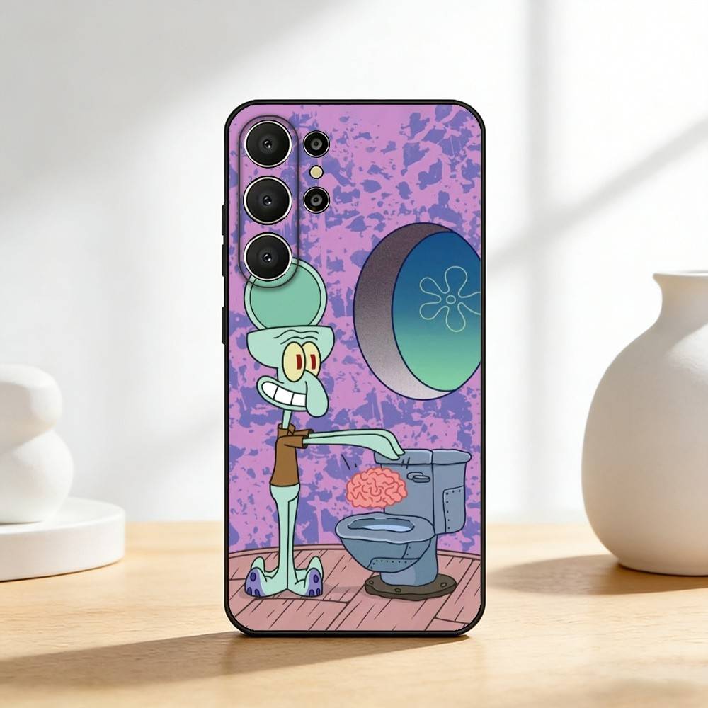 Animation S-Sponge B-Bob Phone Case For Samsung S26,S25,24,23,22,30,21,10,9,Ultra,Plus,Lite,FE Soft Black Case