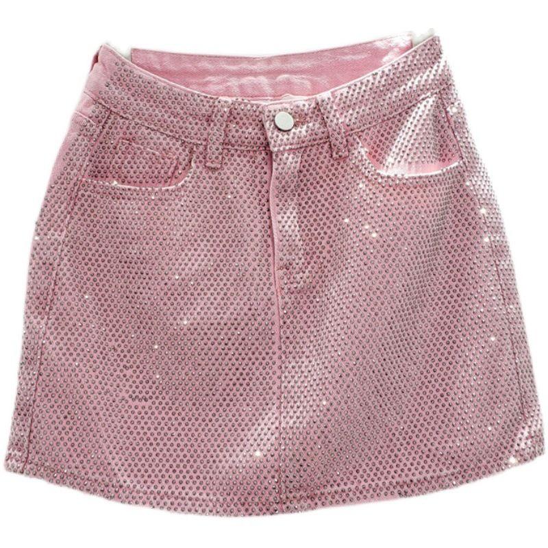 European Goods 2025 Summer New Heavy Industry Hot Drilling Denim Skirt Women's Fashion High Waist Slimming A Word Sheath Short dress