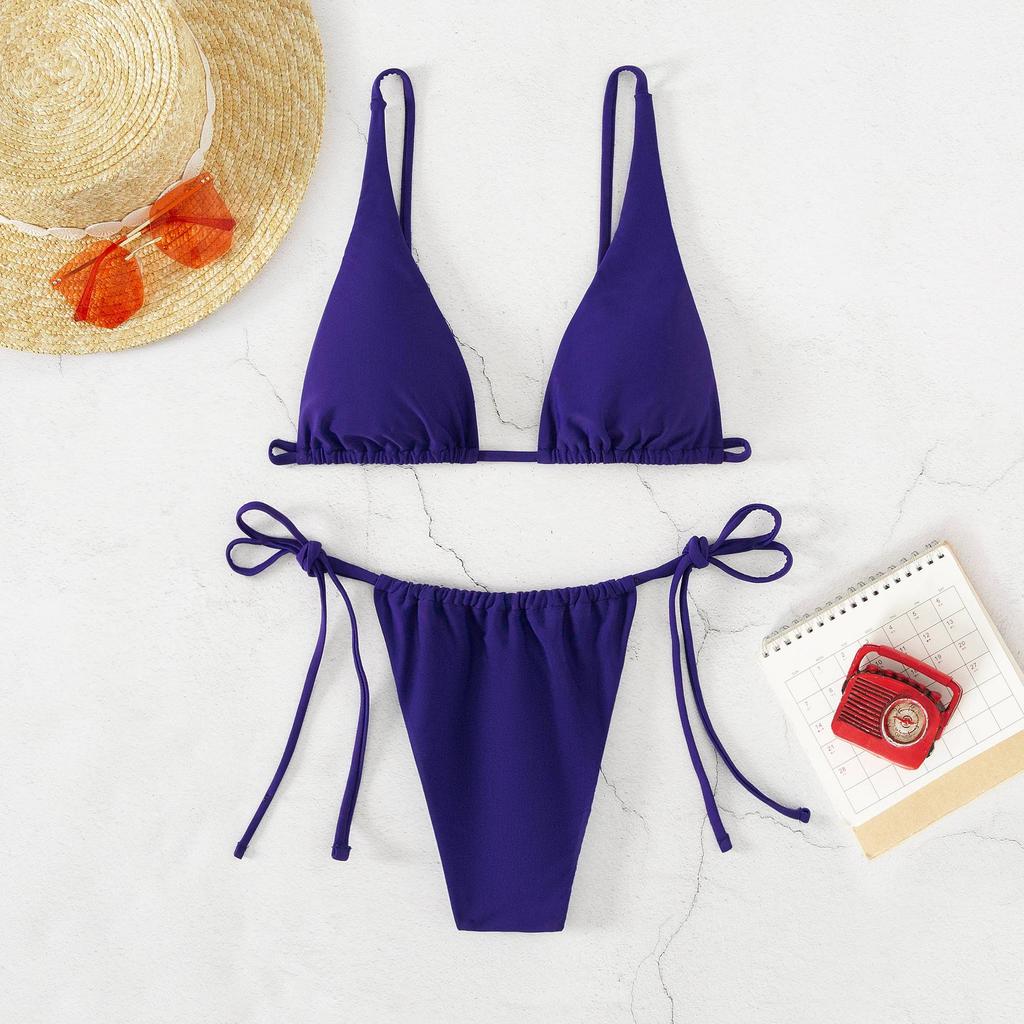 ZAFUL Women's Bikini Sets Ribbed Two Piece Swimsuits Underwire Adjustable Back Clasp Bathing Suit Side Tie Thong Swimwear