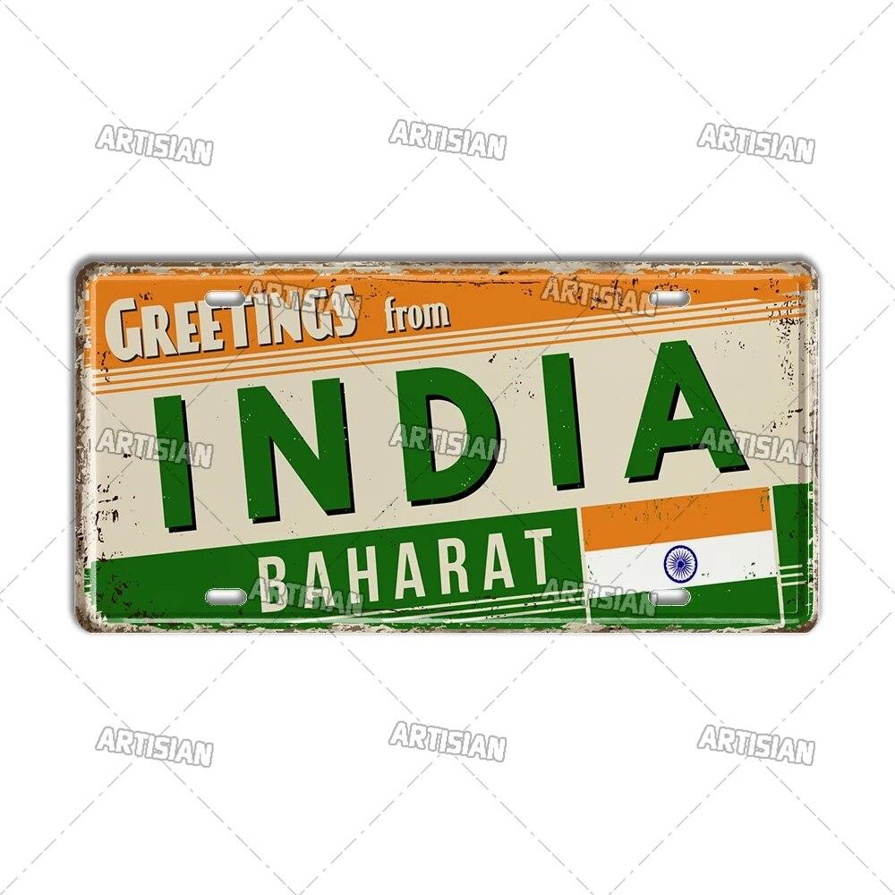Artisian INDIA CHINA INDONESIAN License Plate Landmark State Metal Sign City Decorative Plaque Wall Decor Garage Bar Pub Club