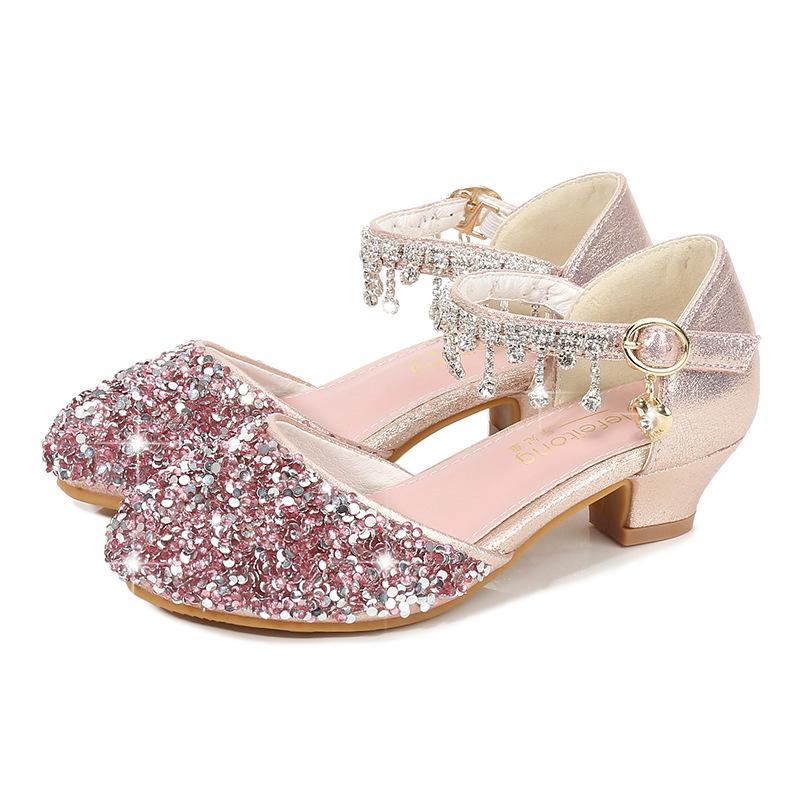 Girls' Pink Rhinestone Princess Sandals - Breathable & Fashionable Korean Style for Medium and Large Children's Summer Performance