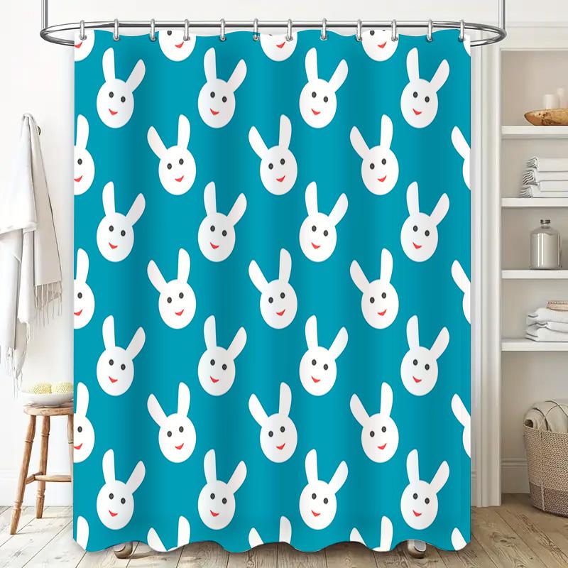Blue Bunny Face Shower Curtain With Rabbit Pattern For Bathroom Decor Waterproof Fabric For Home Use