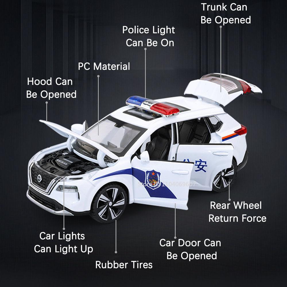 1:32 X-Trail Car Model Toys SWAT Trailing RV Alloy Diecast Polic Cars Sound Light Pull Back Doors Opened Toy Vehicle Boy Gifts
