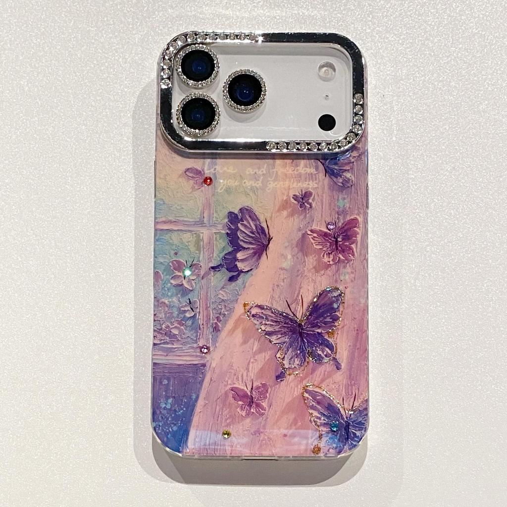 Custodia per Telefono Pittura a Olio Artistica con Farfalle per Apple 17 Pro Max & 16 Pro - Design Unico con Ampia Apertura