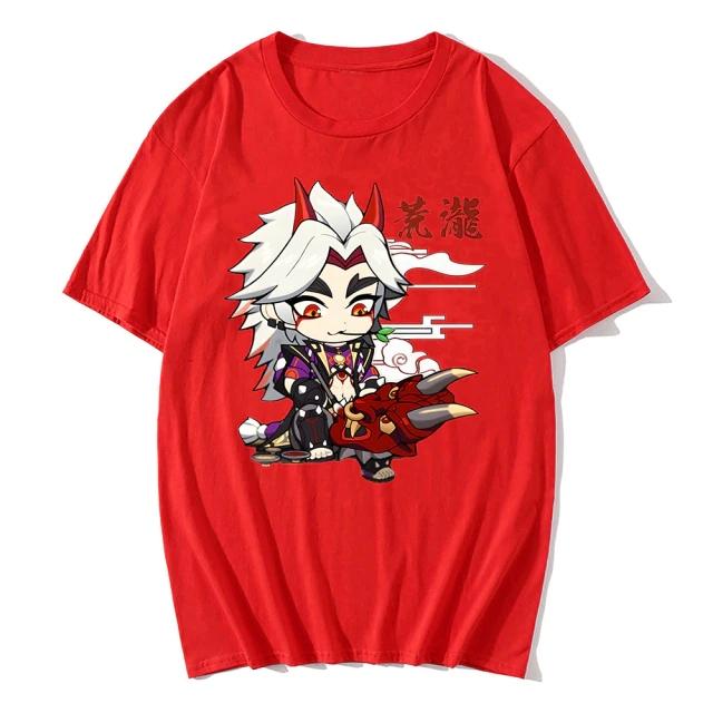 Genshin Impact Tshirt Arataki Itto T-shirt Game Graphic T Shirts Unisex Kawaii Clothes Girls Oversized Casual Tops 100% Cotton